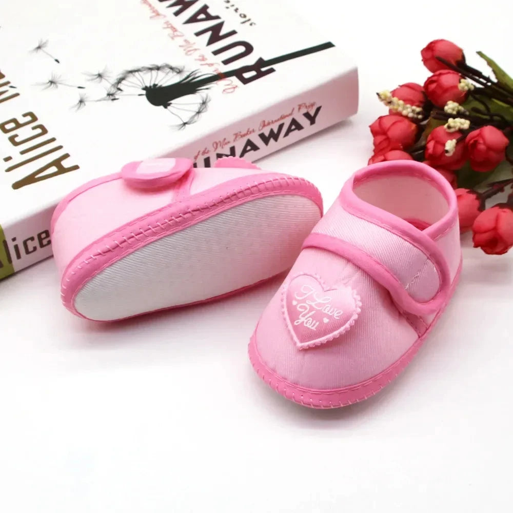 Infant Baby Girls Flats Letter Printing Love Pattern Soft Sole Non-slip Flower Princess Wedding Dress Walking Shoes for Newborn