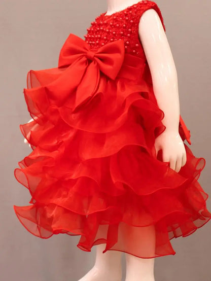 Tutu Beading Flower Baby Girl Dress For Wedding Party Sleeveless Infant Baby Dresses For 1st Birthday Toddler Baptism Clothes