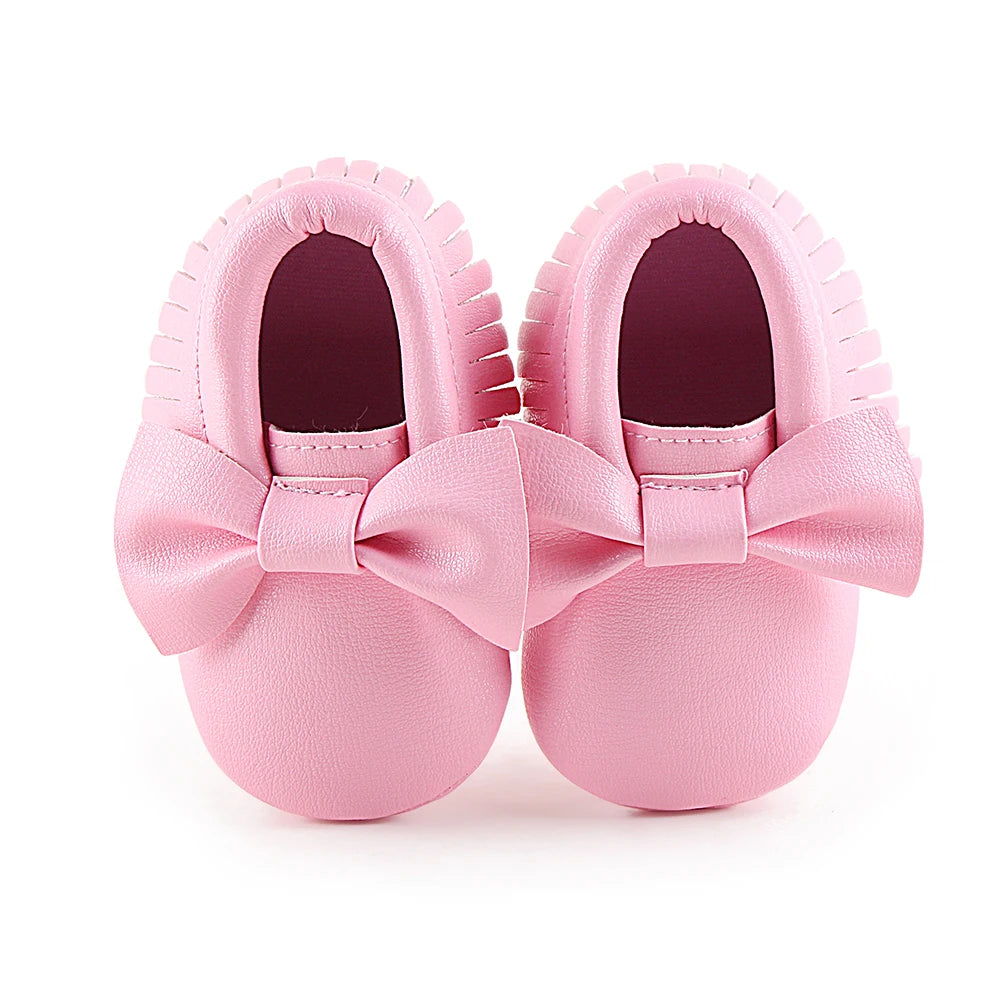 Meckior Baby Shoes Newborn Infant Boy Girl First Walker PU Sofe Sole Princess Bowknot Fringe Toddler Baby Crib Shoes Casual