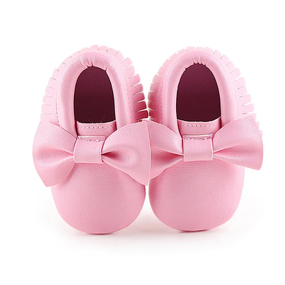 Meckior Baby Shoes Newborn Infant Boy Girl First Walker PU Sofe Sole Princess Bowknot Fringe Toddler Baby Crib Shoes Casual