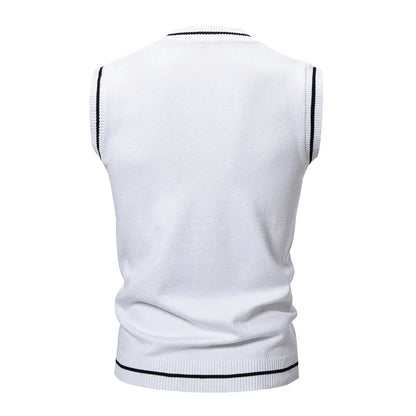 Autumn Winter Men's Knit Vests V-Neck Sleeveless Slim Fit Knitted Pullovers Men Fashion Patchwork Smart Casual Sweater Vest Man