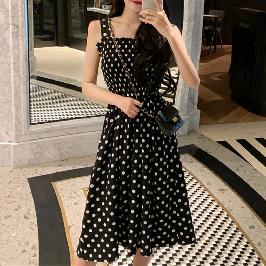 Women's Dresses 2025 Summer Fashion Loose None Sleeve Polka Dot Shoulder Plus Size Casual Dress Sexy Dress