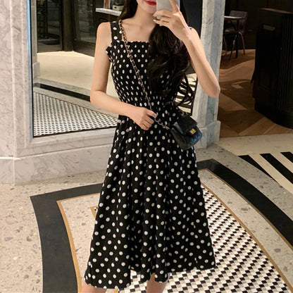 Women's Dresses 2025 Summer Fashion Loose None Sleeve Polka Dot Shoulder Plus Size Casual Dress Sexy Dress