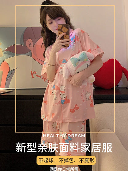Plus Size Ins Cartoon Pajamas Set Korean Student Summer Internet Celebrity Girl Short Sleeve Shorts Thin Loose Home wear
