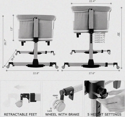 3 in 1 Baby Crib Adjustable Portable Bed for Infant, Baby Bassinet with Mosquito net Baby Newborn Must Have Bed, Grey