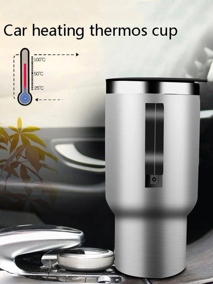12V 450ml Steel Vehicle Heating Cup Electric Heating Car Kettle Coffee Heated Mug USB Heating Car Coffee Mug Thermos Cup