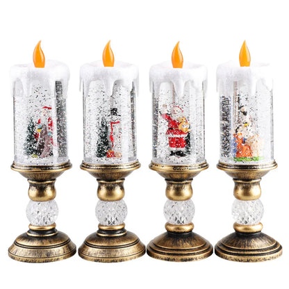 Christmas decorations: candles, crystal lights, cartoon snowflakes, birthday and Christmas gifts, scene setups