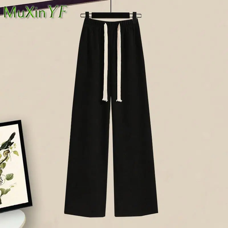 Women's Spring Autumn New Casual Matching Set Korean Elegant Irregular Knit Sweater+ Loose Wide Leg Pants Two Piece Female Suit