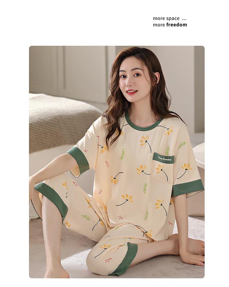 SUKAE M-5XL Cool Modal Woman's Pajamas Summer Plus Size Calf-length Pijamas Casual Knee-length Home suits Women's Capris Sleepwear