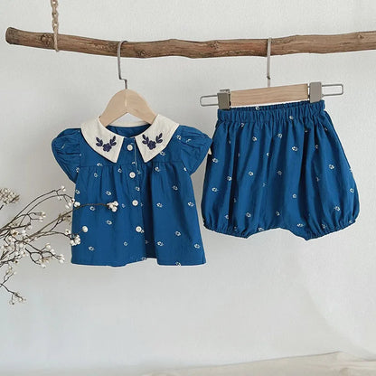 MILANCEL Baby Summer Clothes Set Lovely Peter Pan Collar Blouse and Shorts 2Pcs for Infant Girls Toddler Outfit