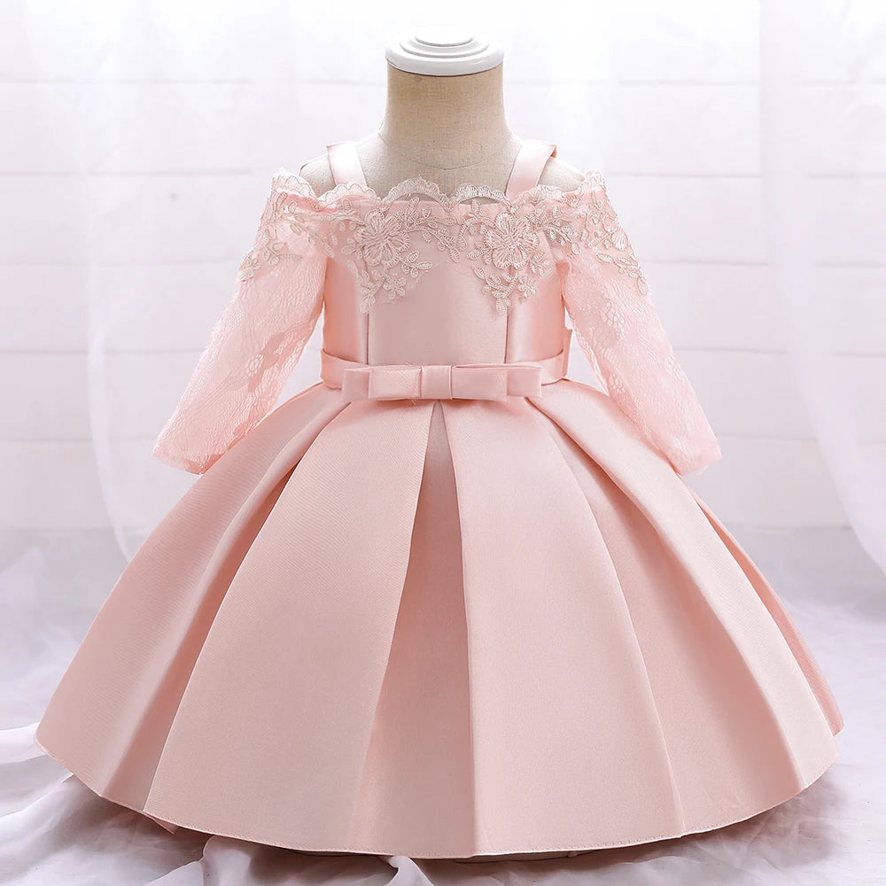 Baby Girls Christmas Dress Newborn Baptism Princess Party Dresses Lace Sleeve Toddler Girl Clothes 1 Years Birthday Wedding Gown