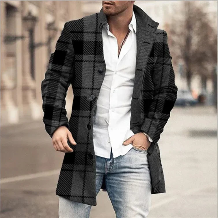 European and American Woolen Overcoat for Autumn and Winter. Korean Style Fashionable Men's Stand-up Collar Woolen Overcoat.