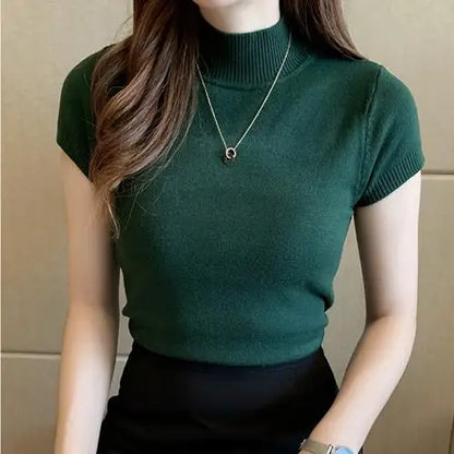 Solid Color Casual Women Clothing Korean Knitted Women Top Bulse Mujer De Moda Spring Summer Slim Turtleneck Blouse