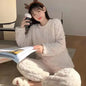 Fleece Women Pajamas Set Winter Sleepwear Solid Velvet 2 Piece Pant Home Suit Fluffy Casual Pajama Warm O-neck Night Wear