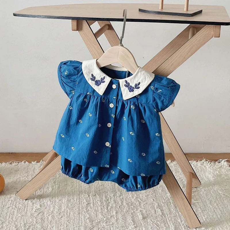 MILANCEL Baby Summer Clothes Set Lovely Peter Pan Collar Blouse and Shorts 2Pcs for Infant Girls Toddler Outfit
