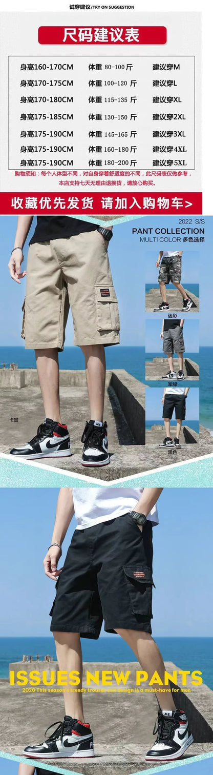 Men Trend Cargo Shorts Men's Letter Print Pocket Shorts Summer New Fashion Casual Straight Shorts Male ropa hombre