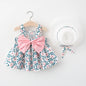 New In Summer Baby Girl Clothes Korean Cute Bow Dot Sleeveless Cotton Princess Dress+ Sunhat Toddler Dresses Sets BC007-1