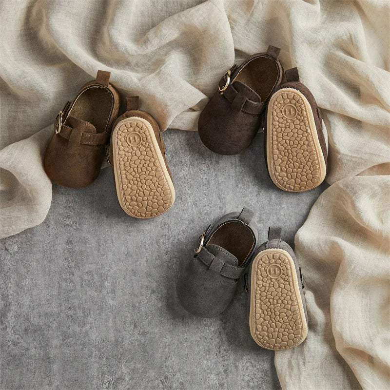 0-18M Newborn Baby First Walking Shoes Soft Cow Suede Sole Rubber Non-slip Walking Shoes Newborn Boys Girls Casual Flats