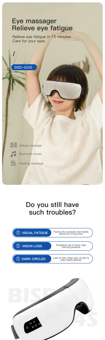 ‌Smart Eye Massager with Bluetooth Music, Air Pressure & Heat Therapy to Relieve Fatigue & Pain, Relax Body & Mind