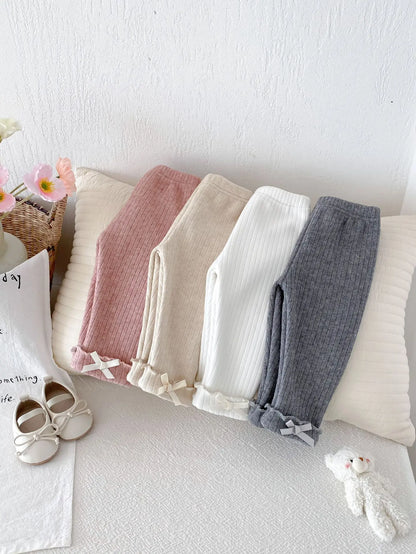 2025 Winter New Baby Plus Velvet Thick Leggings Cotton Girls Cute Bow Warm Trousers Infant Fleece Casual Pants Toddler Clothes