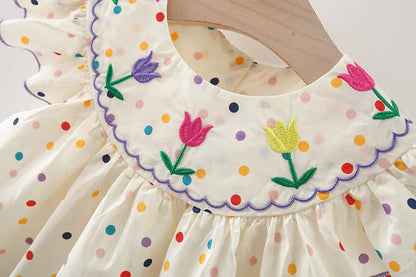 Cotton Baby Dress Flower Embroidery Comfortable Baby Dress Colorful Polka Dot Printed Dress