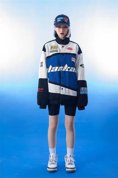 Motorcycle Baseball Jackets Men Y2K Harajuku Letter Embroidery Patchwork Coats Vintage Hip Hop Streetwear Varsity Jacket Unisex
