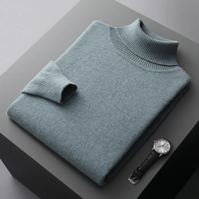 Autumn and winter new 100% merino cashmere sweater men's knitted pullover padded warm turtle neck fashion loose plus size coat