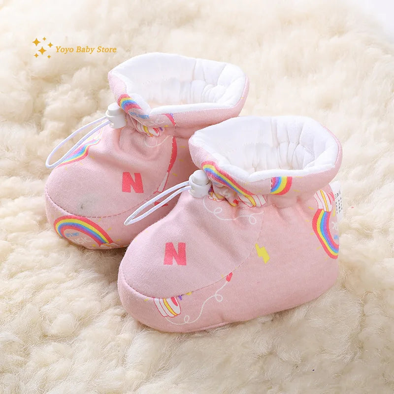 Newborn Baby Shoes for Boys Girls Winter Warm Thicken Plush Toddler Shoes Soft Sole Kids Short Booties Infant First Walker