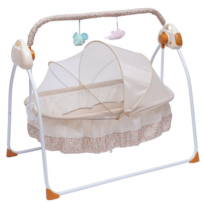 Electric Baby Cradle Auto Swing Rocker Cot Infant Sleeping Bed Swing Crib Kit Timer +Bluetooth Music +Mat +Pillow 5Gears Adjustable