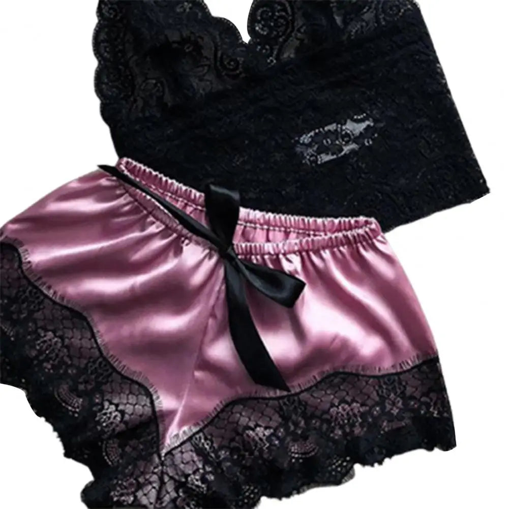 Sexy Lace Pajama Set Women Tube Top Bra Short Pants Pajamas Set Summer Sleepwear Short Lingerie Female Night Wear Sleep Lounge