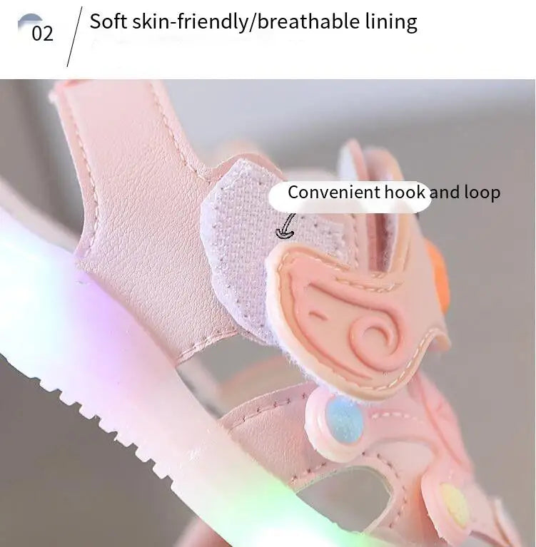 Little Duck Light-up LED Sandals for First Walker Anti-kick Baby Shoes for 0-3 Years Old Pre walker Soft Sole Cartoon for Girl