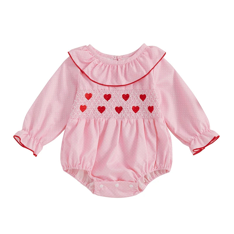 My First Valentines Day Baby Girl Outfit Newborn Heart Smocked Bubble Romper Bodysuit Cute Valentines Day Clothes