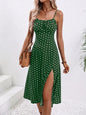 2025 Summer Sexy Spaghetti Straps Dress Women Fashion Polka Dot Print Sleeveless Slit Dress Boho Casual Beach Midi Dresses