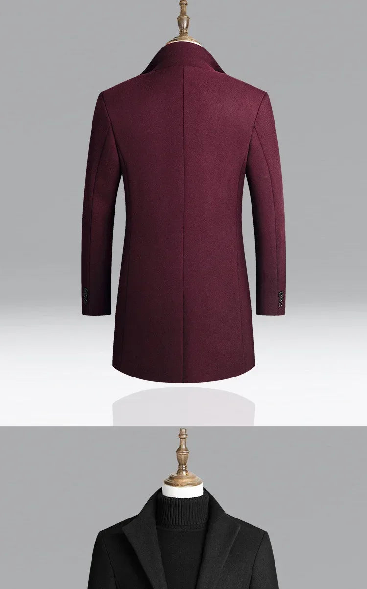 Men's Autumn Winter Long Woolen Coats Men's Business Office Casual Slim Solid Wool Windbreaker Thicken Warm Trench Jacket