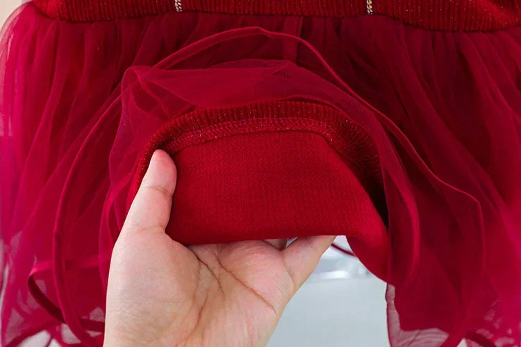 Toddler Baby Girls Dress Autumn  Winter Kids Red Christmas New Year Plush Warm Dress Infant Clothing Set Top+ skirt For 1-4 Years