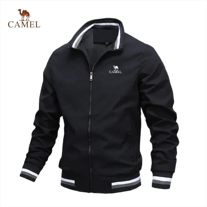 Camel - Men's premium embroidered zippered jacket, casual outdoor sports jacket, fashionable top, spring and autumn, high-quality