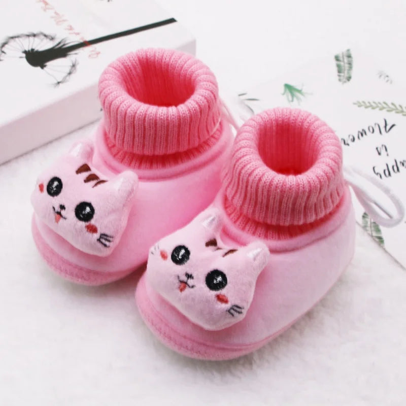 Winter Warm Newborn Baby Boy Girl Boots Cute Bear Soft Toddler Shoes First Walkers Anti-slip Booties Infant Fur Snow Boots 0-18M