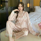 Women Casual Luxury Pajamas Thin Pajamas Female Sleepwear New Elegant Ladies Faux Silk Polyester Dots Pajama Sets Sexy Home wear