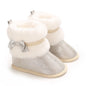 Suefunskry Newborn Baby Girl Winter Warm Plush Boots Shiny Flats with Cute Bows Casual Walking Shoes for Toddler Infant