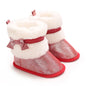 Suefunskry Newborn Baby Girl Winter Warm Plush Boots Shiny Flats with Cute Bows Casual Walking Shoes for Toddler Infant