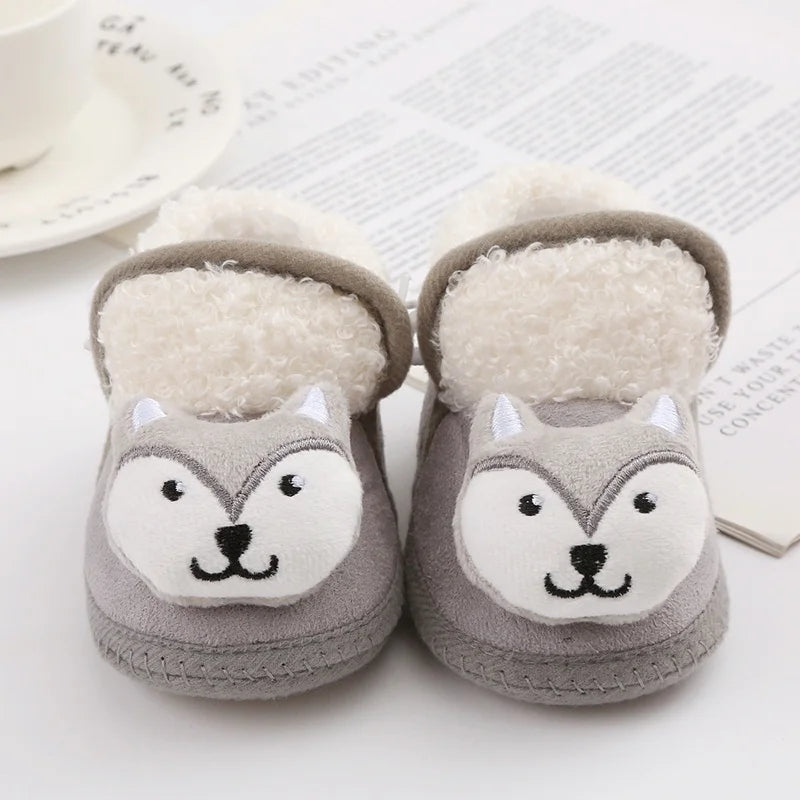 Winter Newborn Baby Boots Shoes Cute Cartoon Boy Girl Toddler Plush Snow Booties Warm Infant Crib Shoes Infant First Walkers