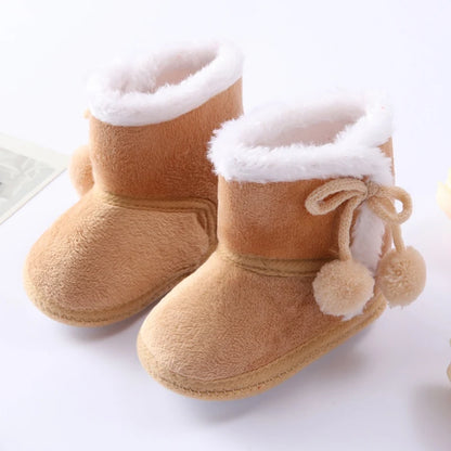 Winter Snow Baby Boots Faux Fur Warm Fluff Balls Indoor Cotton Soft Sole Infant Newborn Toddler Baby Shoes 0-18M