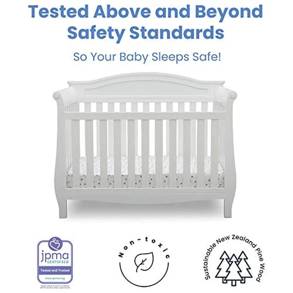 Convertible 4-in-1 Baby Crib Bianca White Toddler Daybed Full Size Rails Solid Pine Wood JPMA Certified Nursery Collection