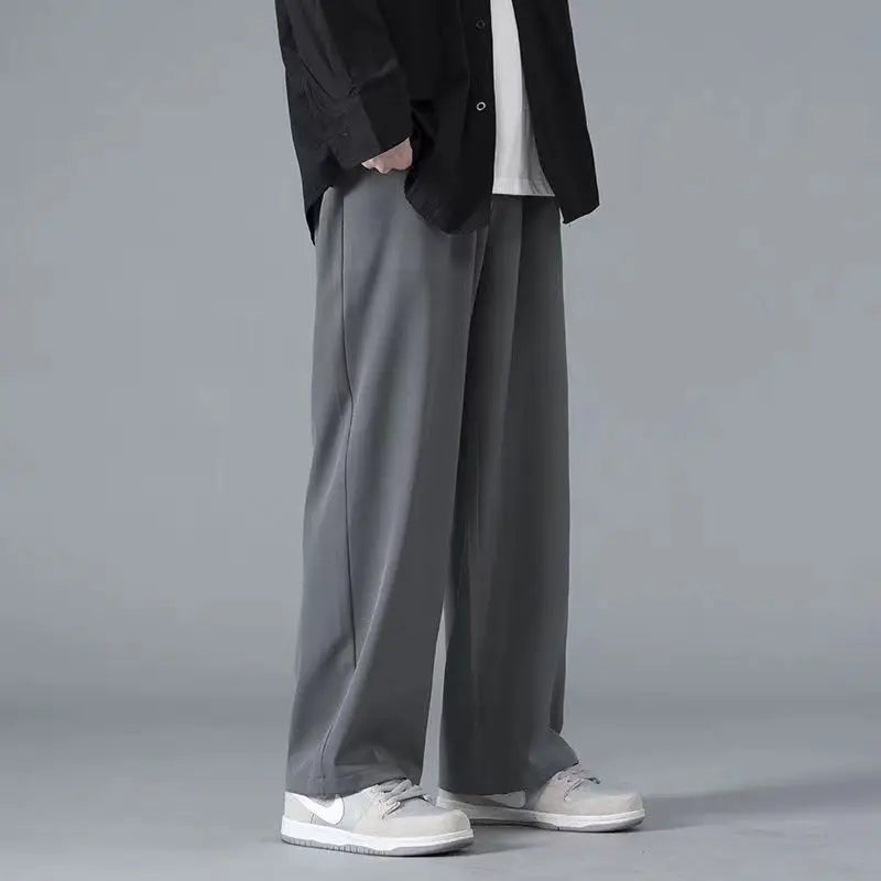 2025 Spring New Solid Color Straight Pants Man Elastic Waist Loose Casual Harajuku Trousers Japanese Style Thin Style Clothes