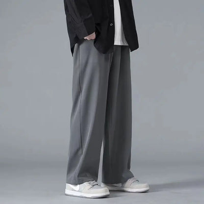 2025 Spring New Solid Color Straight Pants Man Elastic Waist Loose Casual Harajuku Trousers Japanese Style Thin Style Clothes