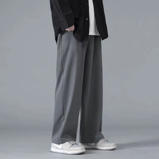 2025 Spring New Solid Color Straight Pants Man Elastic Waist Loose Casual Harajuku Trousers Japanese Style Thin Style Clothes