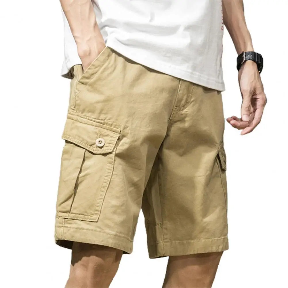 Multi Pockets Button Flying Summer Shorts Mid Rise Solid Color Straight Cargo Shorts Streetwear