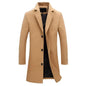 Autumn Winter Fashion Men's Woolen Coats Solid Color Single Breasted Lapel Long Coat Jacket Casual Overcoat Plus Size 9 Colors