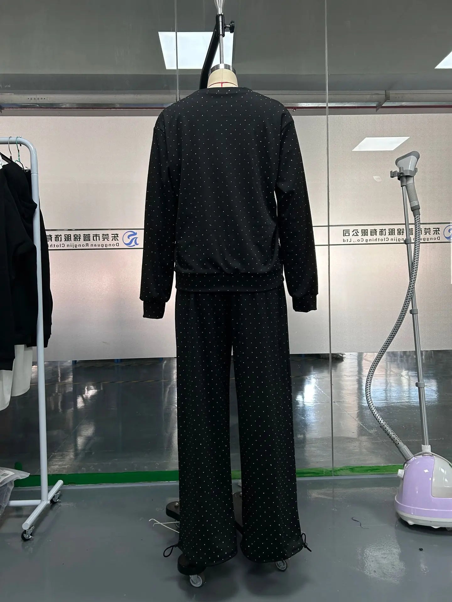 Women's Pants Suit Autumn New O-neck Hot Diamond Long-sleeved T-shirt Drawstring Sweatpants Fashionable Ladies 2-piece Sets