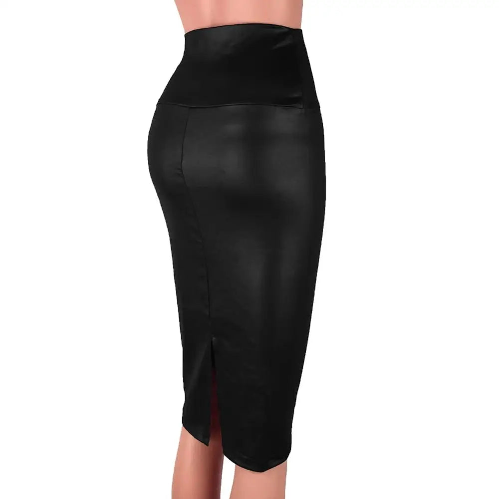 High Waist Skirts Bodycon Skirt Sexy Leather Back Split Women Pencil Office Lady Pencil Package Summer Long Skirt